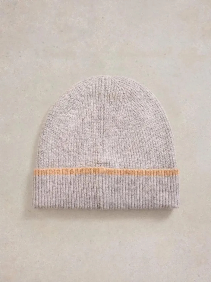 Women Poppy Knitted Beanie Grey Multi White Stuff Hats and Gloves