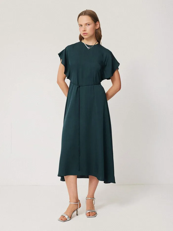 Women Pure Silk Drape Sleeve Dress Blue Jigsaw Dresses and Jumpsuits