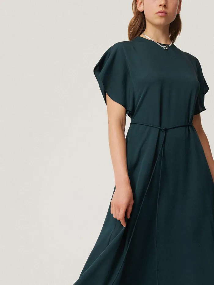 Women Pure Silk Drape Sleeve Dress Blue Jigsaw Dresses and Jumpsuits