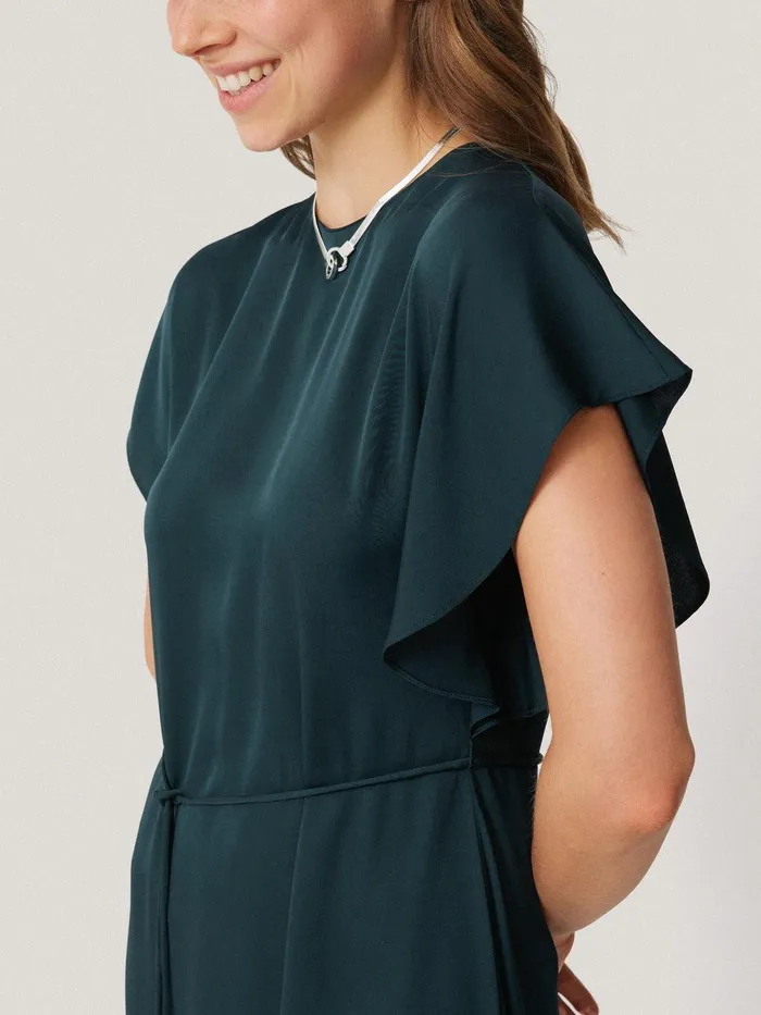 Women Pure Silk Drape Sleeve Dress Blue Jigsaw Dresses and Jumpsuits