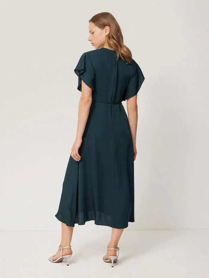 Women Pure Silk Drape Sleeve Dress Blue Jigsaw Dresses and Jumpsuits