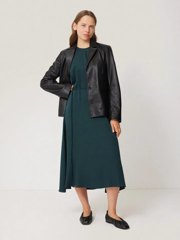 Women Pure Silk Drape Sleeve Dress Blue Jigsaw Dresses and Jumpsuits