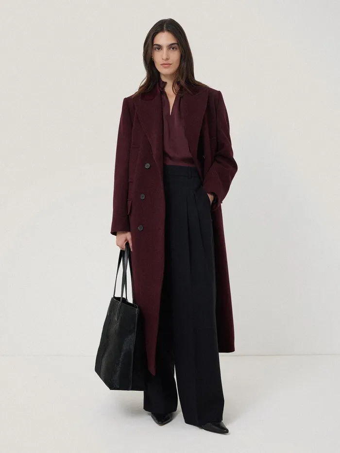 Women Recycled Satin Ruffle Top Burgundy Jigsaw Shirts and Tops