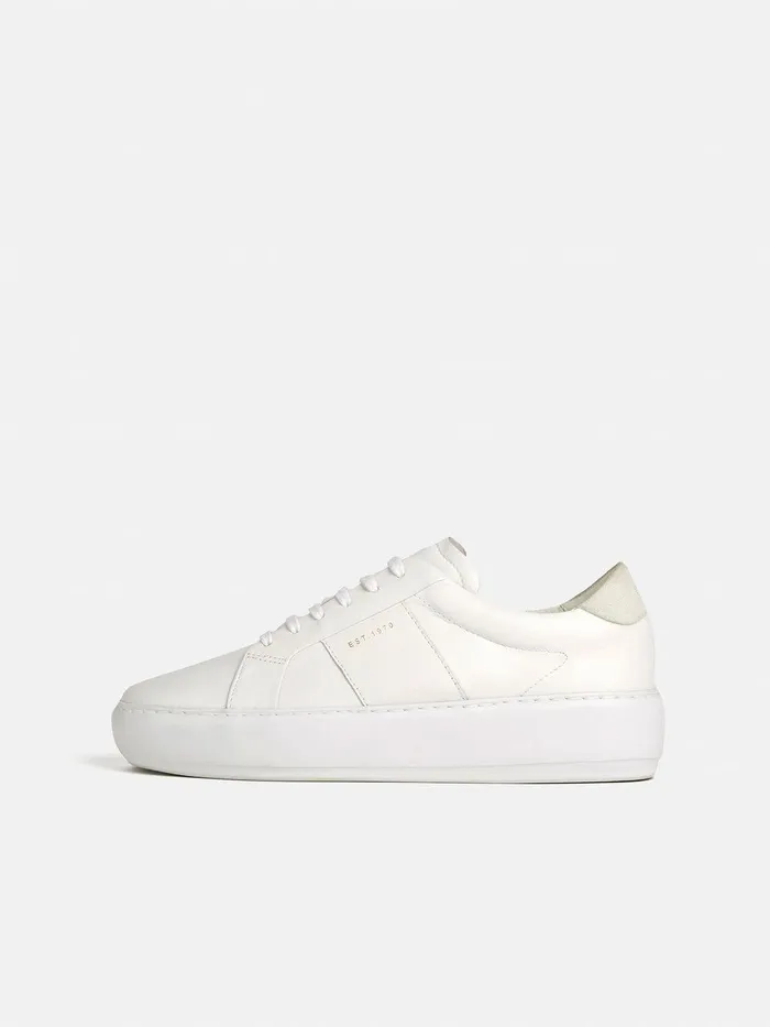 Women Riva Leather Platform Trainer White Jigsaw Flats