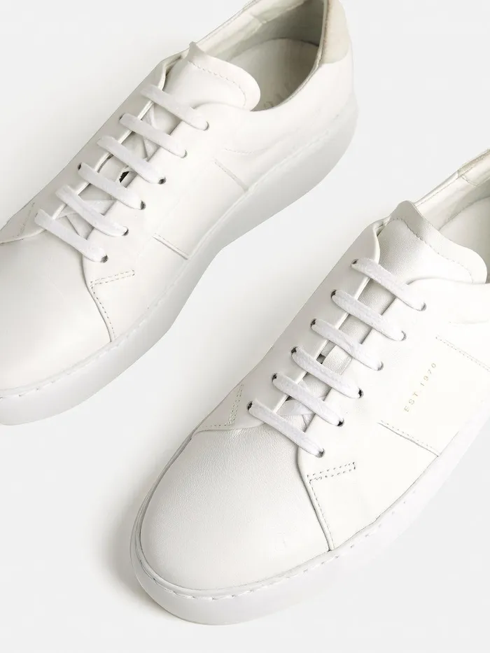 Women Riva Leather Platform Trainer White Jigsaw Flats
