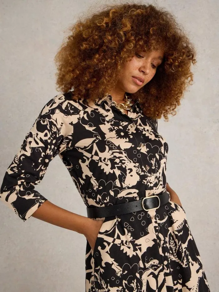 Women Rua Midi Jersey Shirt Dress Black Multi White Stuff Dresses
