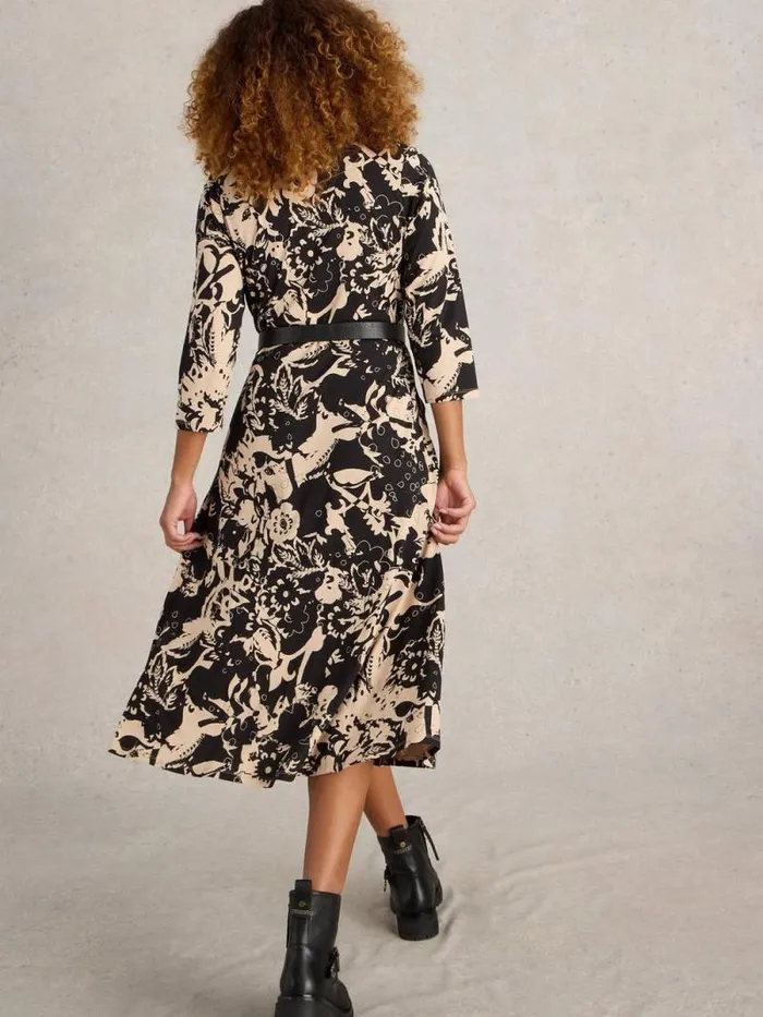 Women Rua Midi Jersey Shirt Dress Black Multi White Stuff Dresses