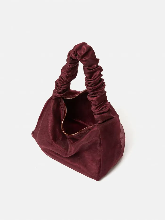 Women Ruched Organza Mini Bag Burgundy Jigsaw Bags
