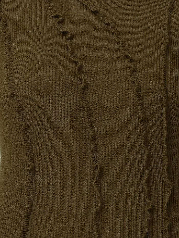 Women Ruffle Detail Knitted Dress Khaki Jigsaw Knitwear and Cashmere