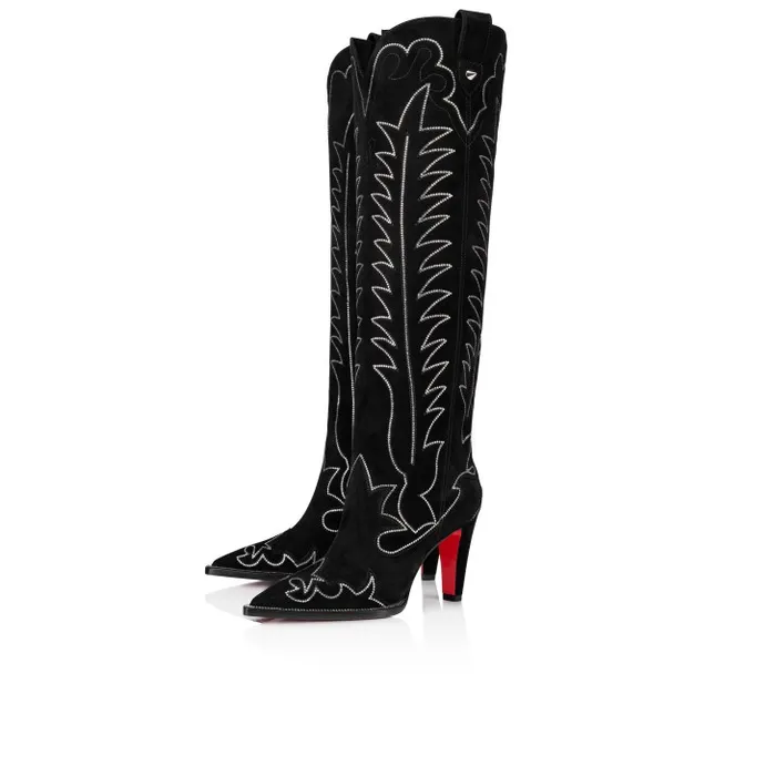 Women Santia Botta Strass 85 Mm Boots 8211 Veau Velours And Strass 8211 Black Christian Louboutin Boots