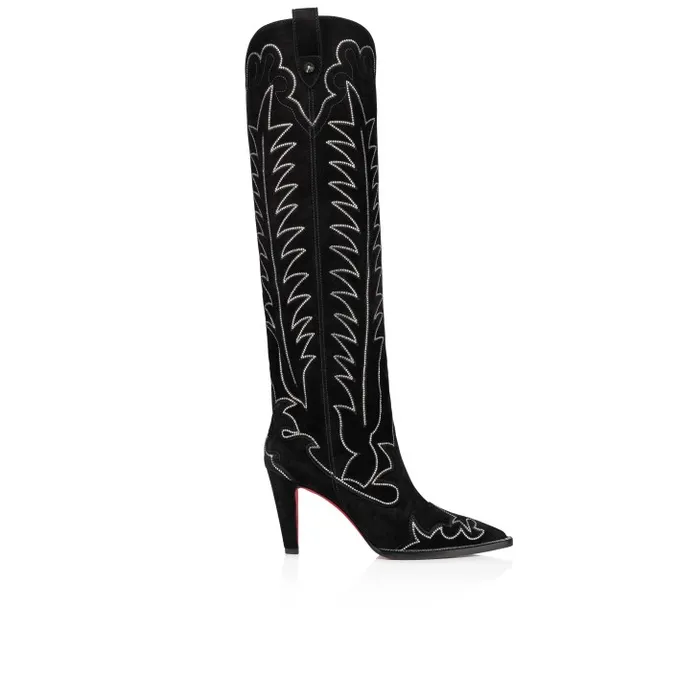 Women Santia Botta Strass 85 Mm Boots 8211 Veau Velours And Strass 8211 Black Christian Louboutin Boots