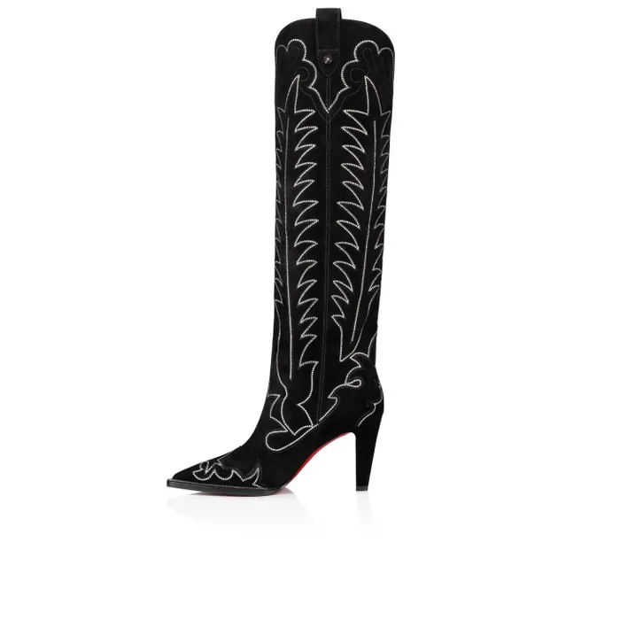 Women Santia Botta Strass 85 Mm Boots 8211 Veau Velours And Strass 8211 Black Christian Louboutin Boots