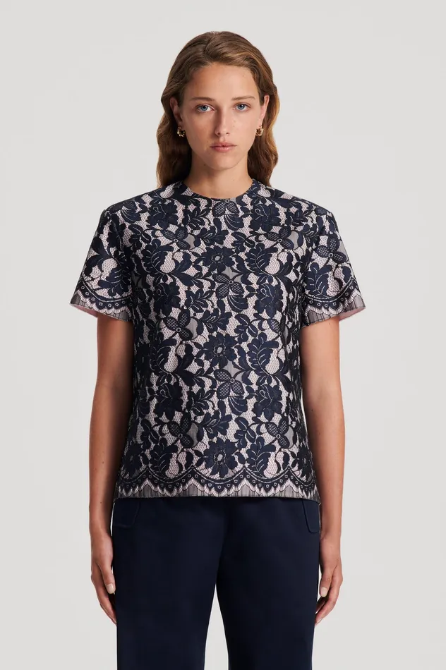 Women Scanlan Theodore BONDED LACE TOP NAVY Tops