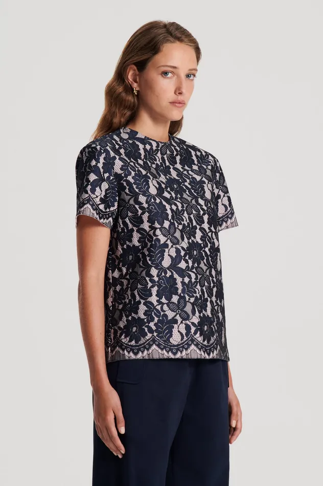 Women Scanlan Theodore BONDED LACE TOP NAVY Tops