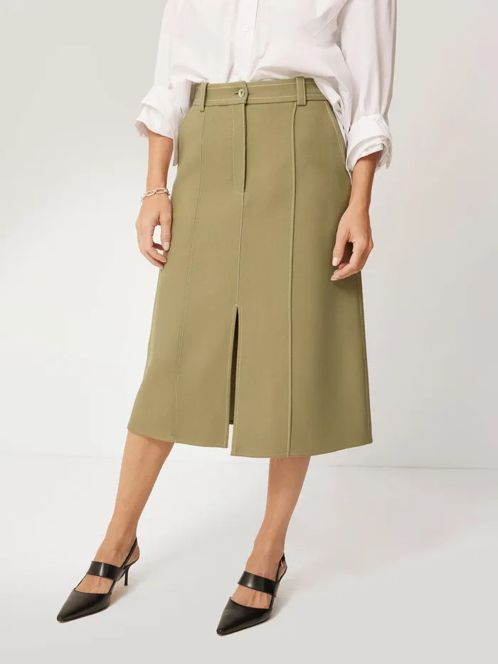 Women Seamed Detail A Line Skirt Khaki Jigsaw Skirts