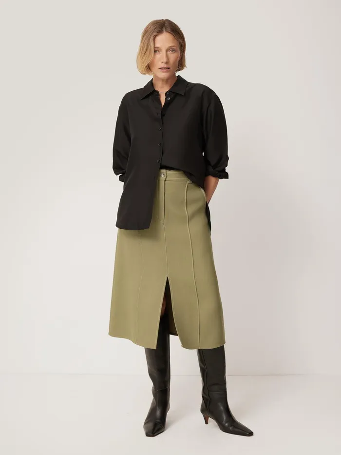 Women Seamed Detail A Line Skirt Khaki Jigsaw Skirts