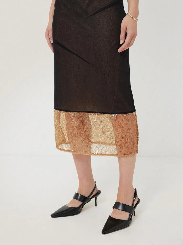 Women Sequin Mesh Dress Black Jigsaw Dresses and Jumpsuits