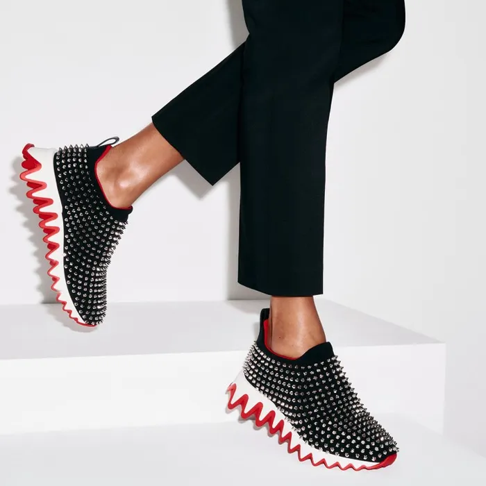 Women Shark Sock Spikes Running Sneakers 8211 Neoprene And Calf Leather 8211 Black Christian Louboutin Sneakers