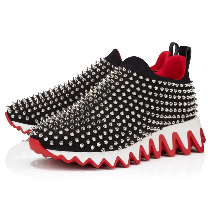 Women Shark Sock Spikes Running Sneakers 8211 Neoprene And Calf Leather 8211 Black Christian Louboutin Sneakers