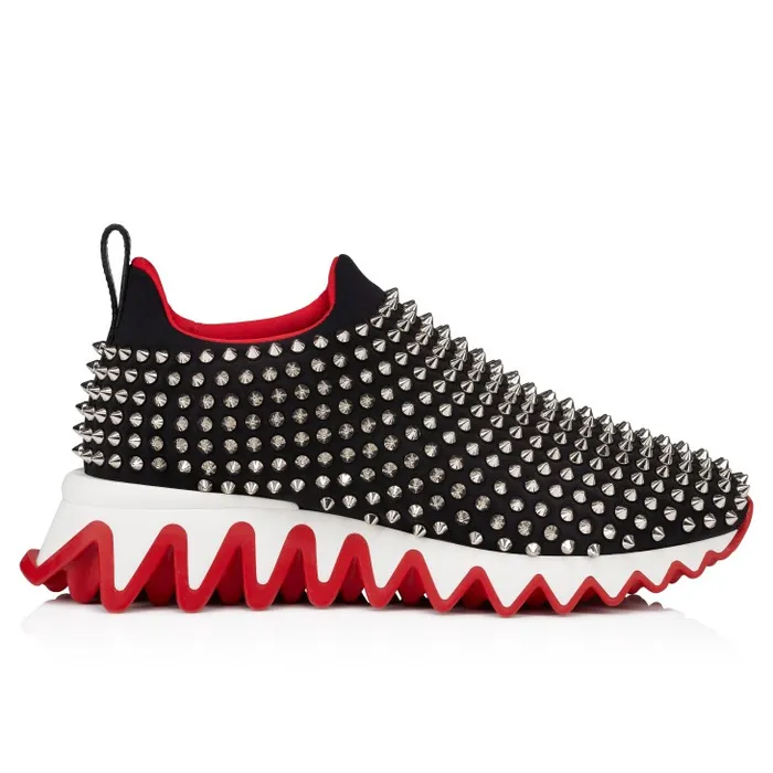 Women Shark Sock Spikes Running Sneakers 8211 Neoprene And Calf Leather 8211 Black Christian Louboutin Sneakers