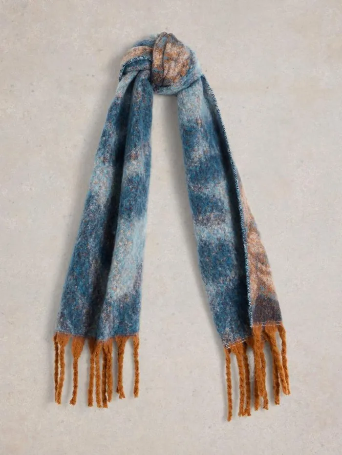 Women Shelly Brushed Scarf Blue Print White Stuff Scarves