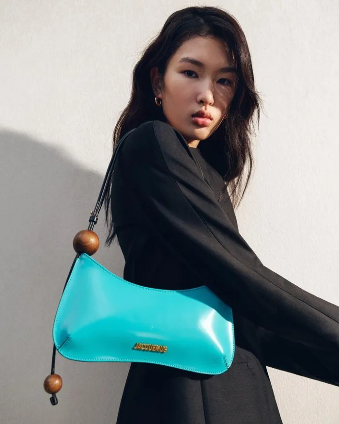 Women Shoulder Bags JACQUEMUS The Bisou Perle Turquoise Women Shoulder Bags JACQUEMUS The Bisou Perle Turquoise