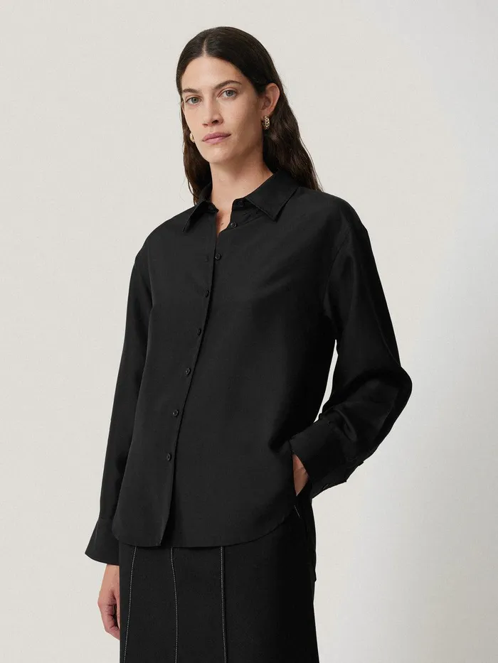 Women Silk Habotai Relaxed Shirt Black Jigsaw Shirts and Tops