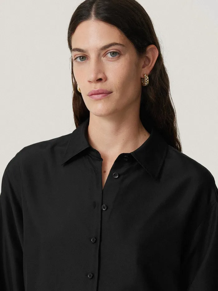 Women Silk Habotai Relaxed Shirt Black Jigsaw Shirts and Tops