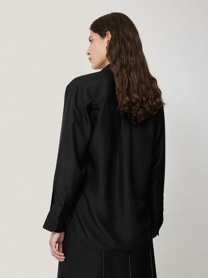 Women Silk Habotai Relaxed Shirt Black Jigsaw Shirts and Tops