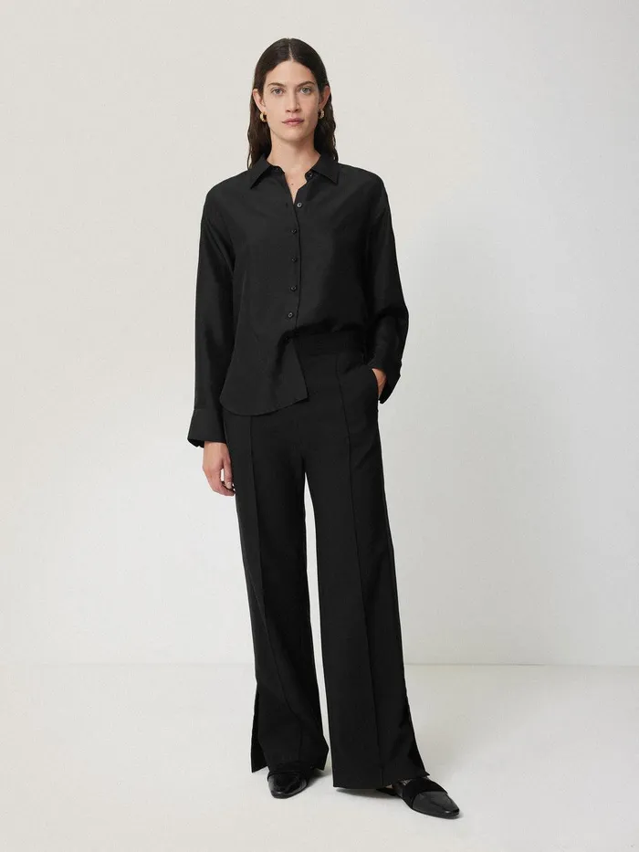 Women Silk Habotai Relaxed Shirt Black Jigsaw Shirts and Tops