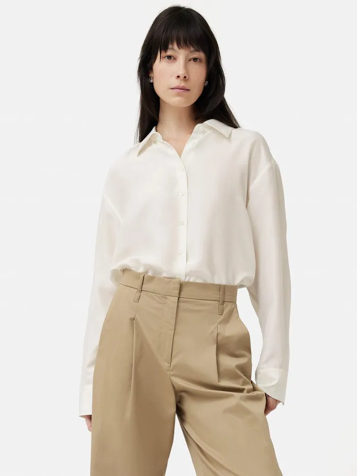 Women Silk Habotai Relaxed Shirt Ivory Jigsaw Shirts and Tops