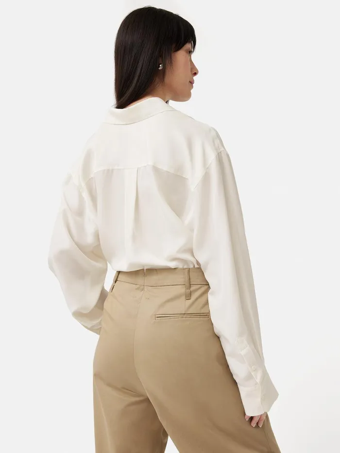 Women Silk Habotai Relaxed Shirt Ivory Jigsaw Shirts and Tops