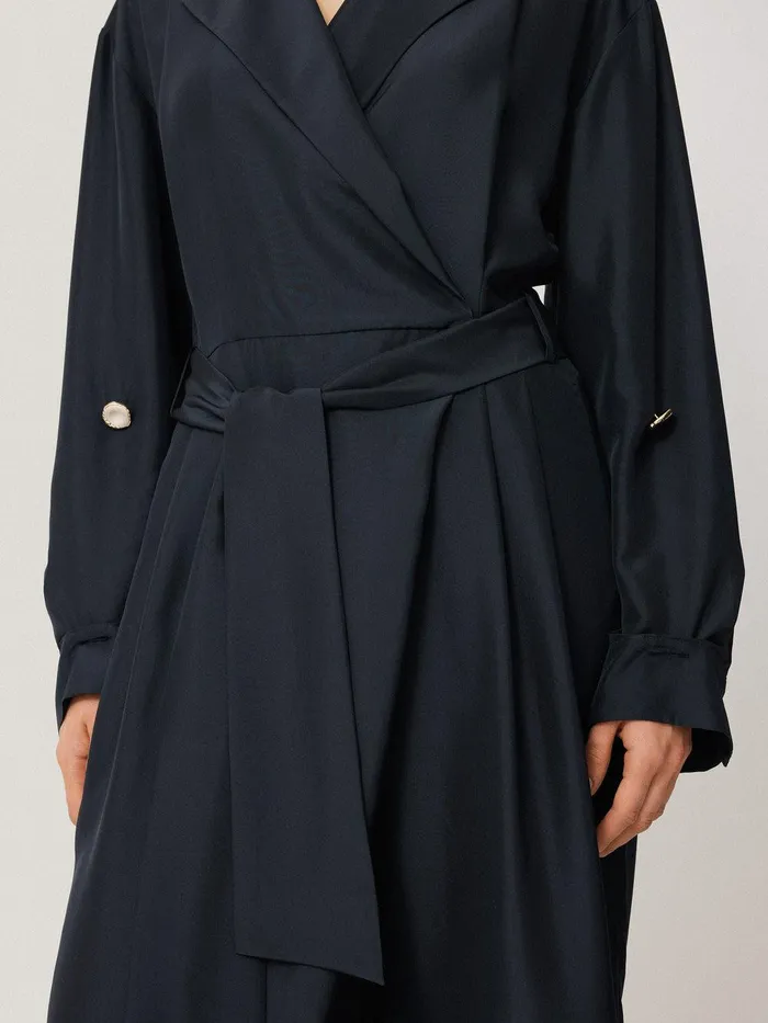 Women Silk Relaxed Wrap Jumpsuit Navy Jigsaw Dresses and Jumpsuits