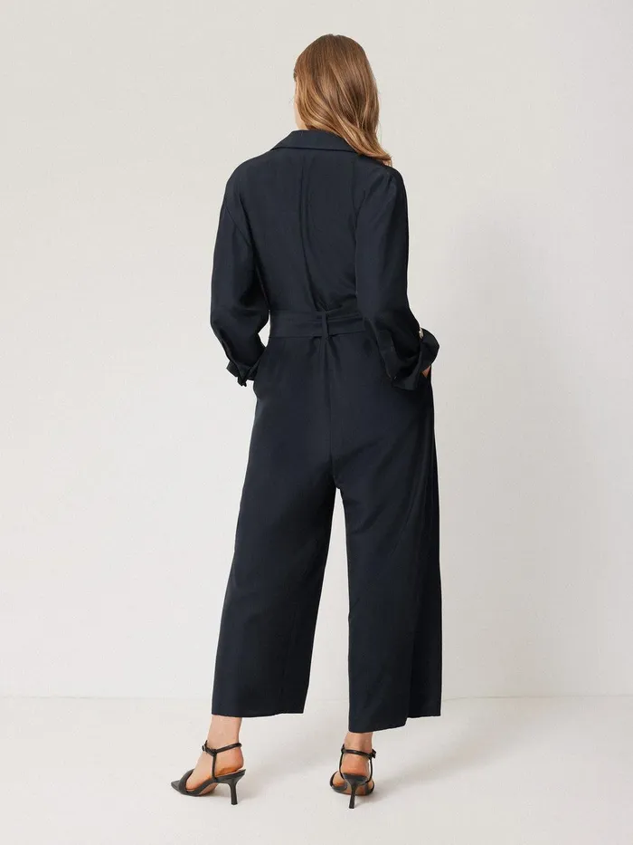 Women Silk Relaxed Wrap Jumpsuit Navy Jigsaw Dresses and Jumpsuits
