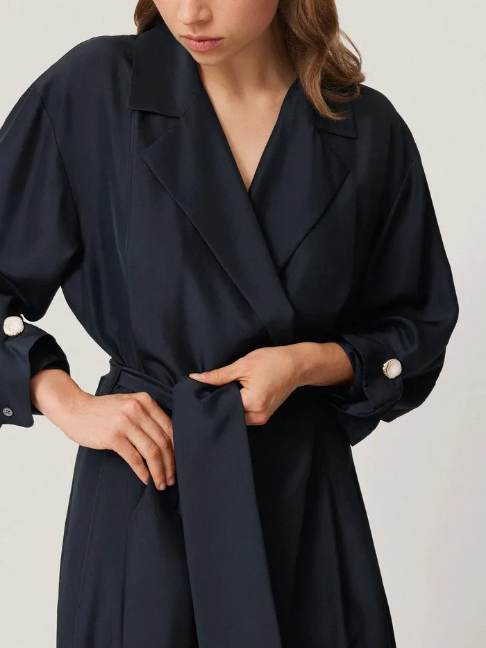 Women Silk Relaxed Wrap Jumpsuit Navy Jigsaw Dresses and Jumpsuits