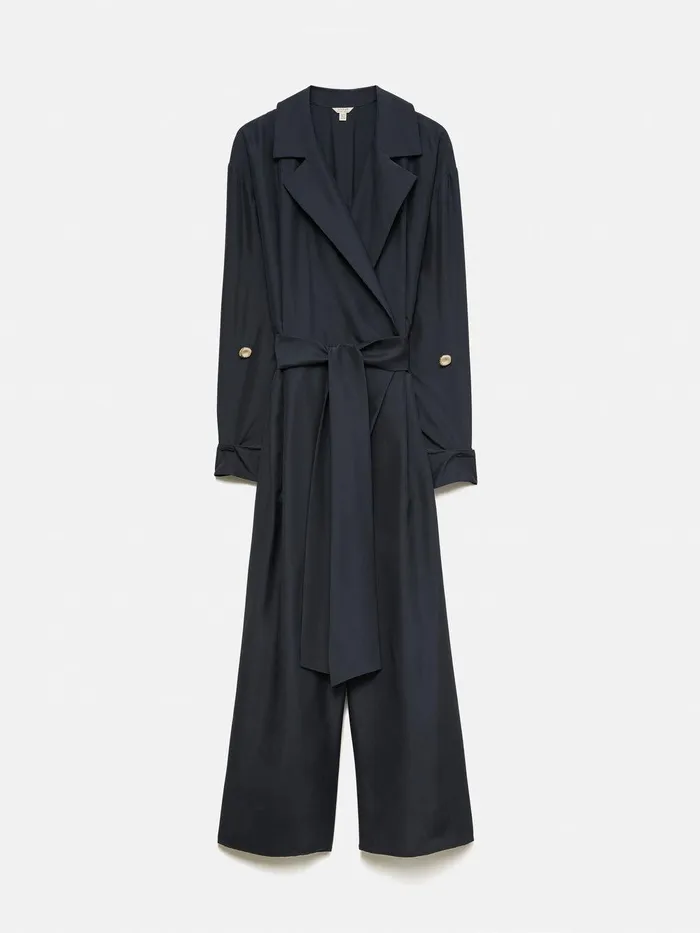 Women Silk Relaxed Wrap Jumpsuit Navy Jigsaw Dresses and Jumpsuits