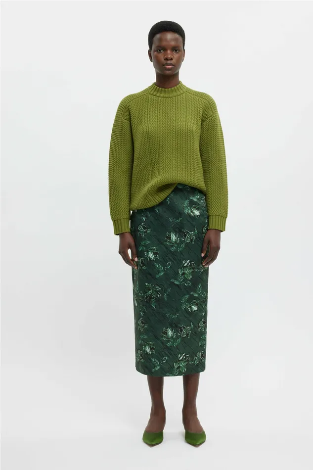 Women Skirts Emilia Wickstead Lorelei Skirt In Green Roses On Marble Print Taffeta Faille