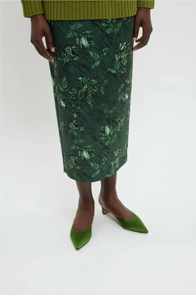 Women Skirts Emilia Wickstead Lorelei Skirt In Green Roses On Marble Print Taffeta Faille Women Skirts Emilia Wickstead Lorelei Skirt In Green Roses On Marble Print Taffeta Faille