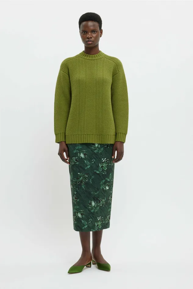 Women Skirts Emilia Wickstead Lorelei Skirt In Green Roses On Marble Print Taffeta Faille Women Skirts Emilia Wickstead Lorelei Skirt In Green Roses On Marble Print Taffeta Faille