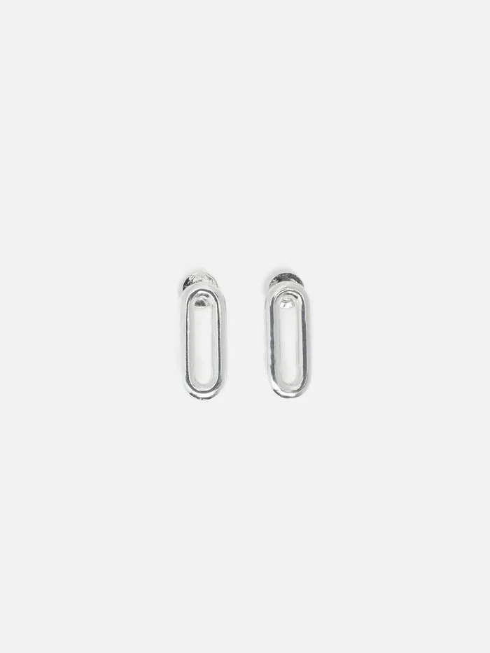 Women Small Link Stud Earrings Silver Jigsaw Party