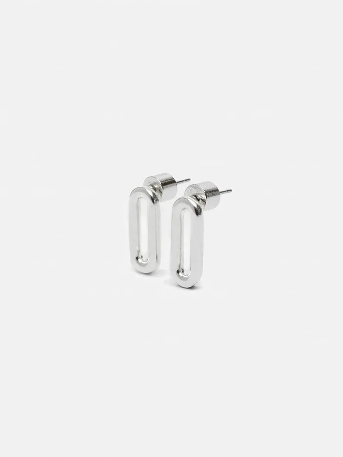 Women Small Link Stud Earrings Silver Jigsaw Party