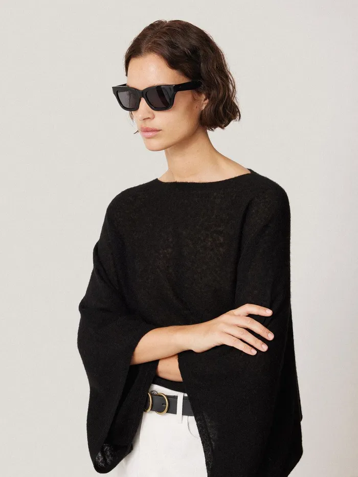 Women Soft Gauzy Knit Poncho Jumper Black Jigsaw Knitwear and Cashmere