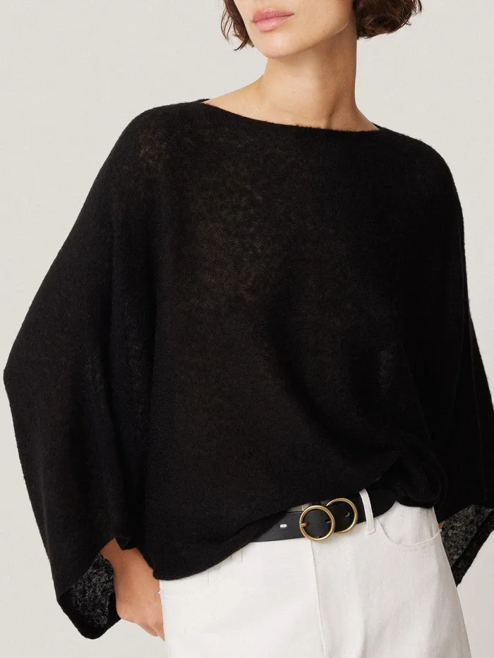 Women Soft Gauzy Knit Poncho Jumper Black Jigsaw Knitwear and Cashmere