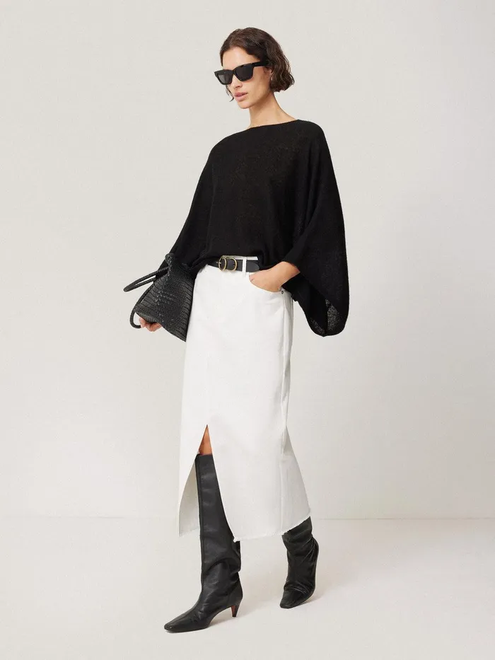 Women Soft Gauzy Knit Poncho Jumper Black Jigsaw Knitwear and Cashmere