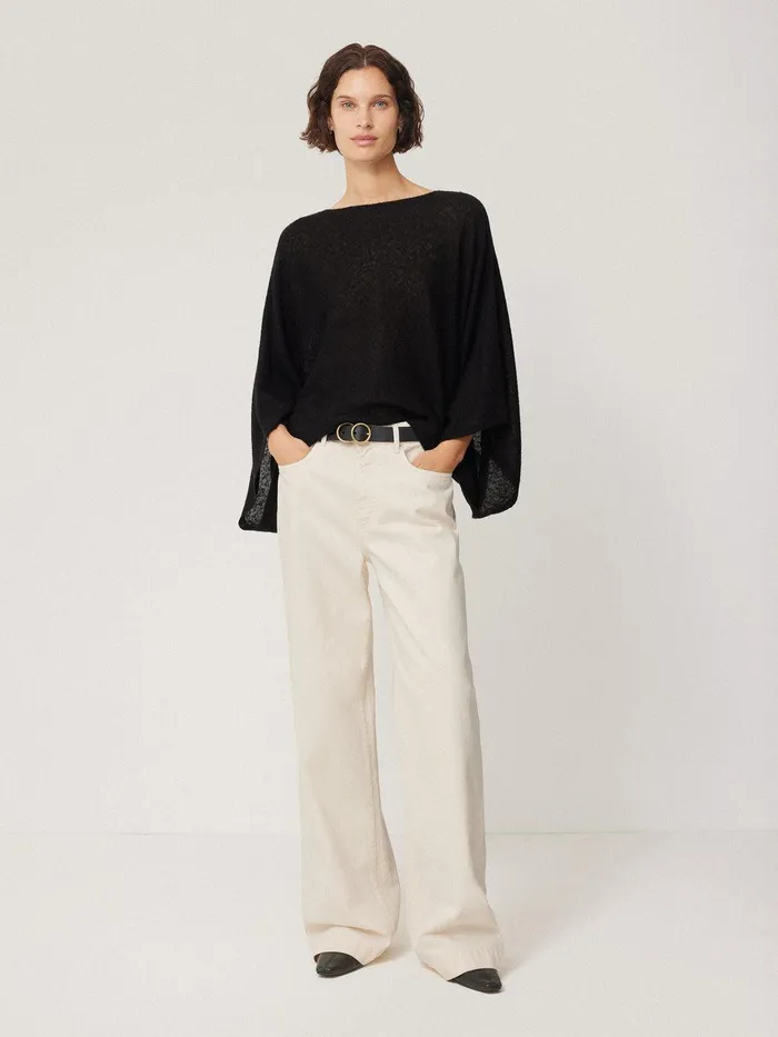 Women Soft Gauzy Knit Poncho Jumper Black Jigsaw Knitwear and Cashmere