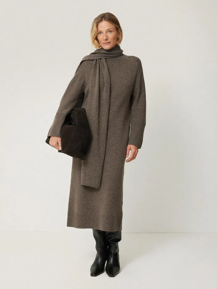 Women Soft Wool Scarf Jumper Dress Taupe Jigsaw Dresses and Jumpsuits