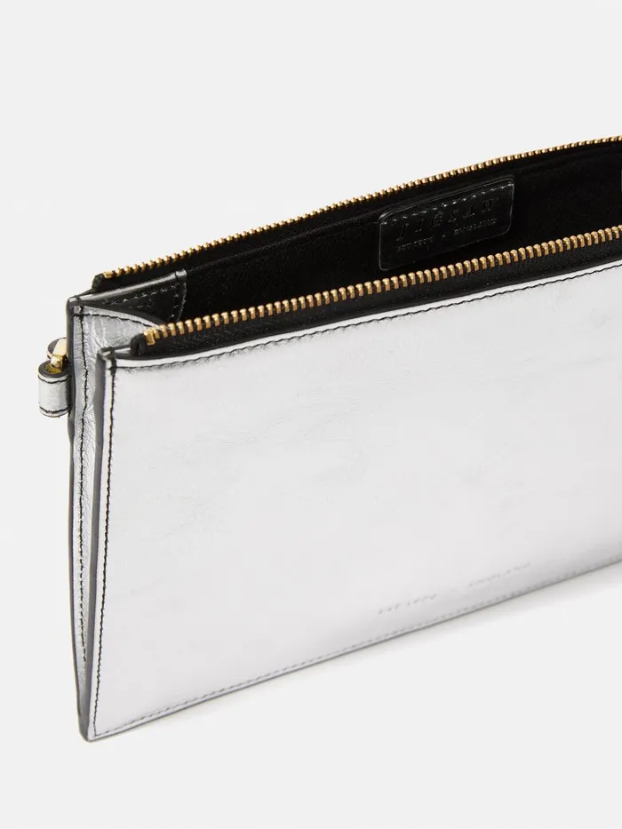 Women Sophia Metallic Leather Pouch Silver Jigsaw Party