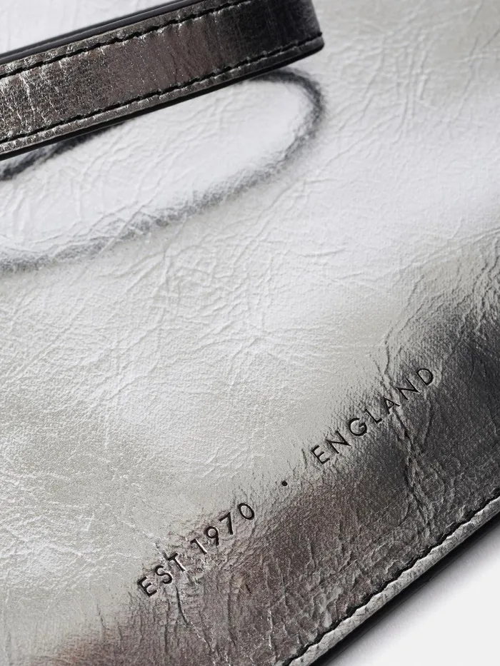 Women Sophia Metallic Leather Pouch Silver Jigsaw Party