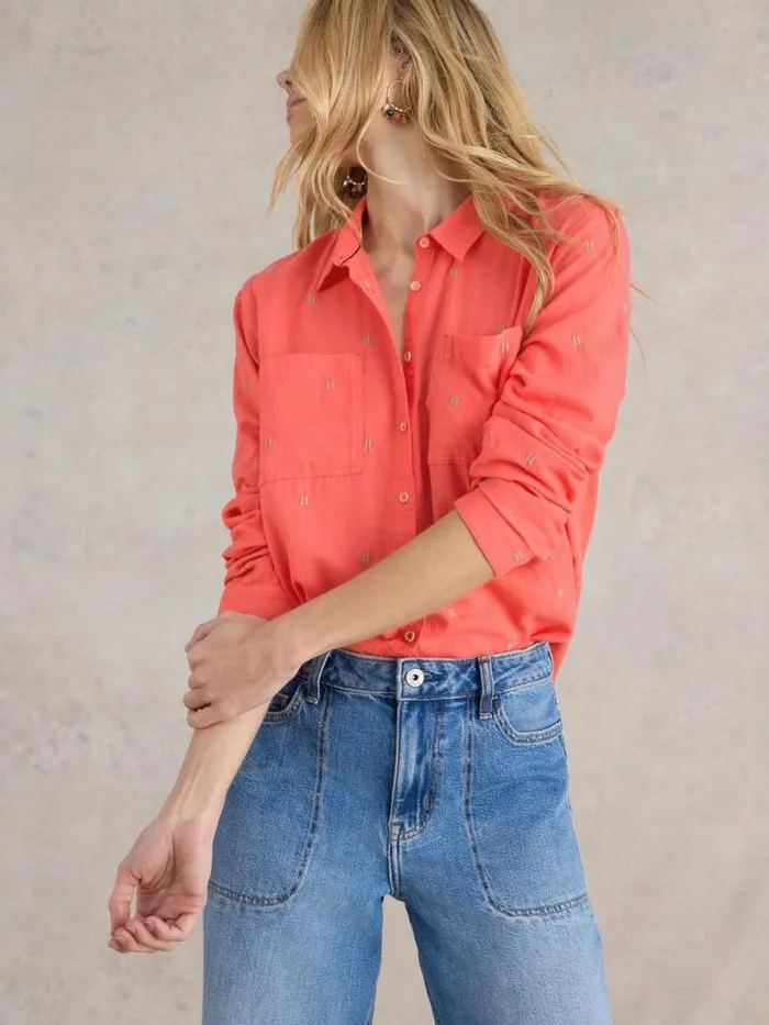Women Sophie Organic Cotton Shirt Bright Pink White Stuff Shirts and Blouses