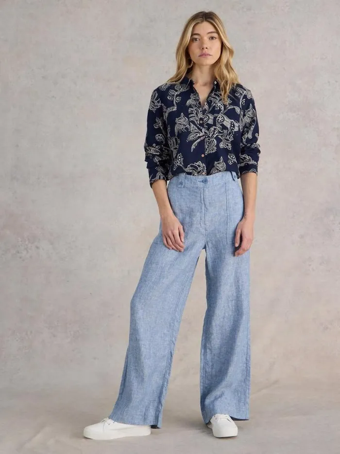 Women Sophie Organic Cotton Shirt Navy Print White Stuff Shirts and Blouses